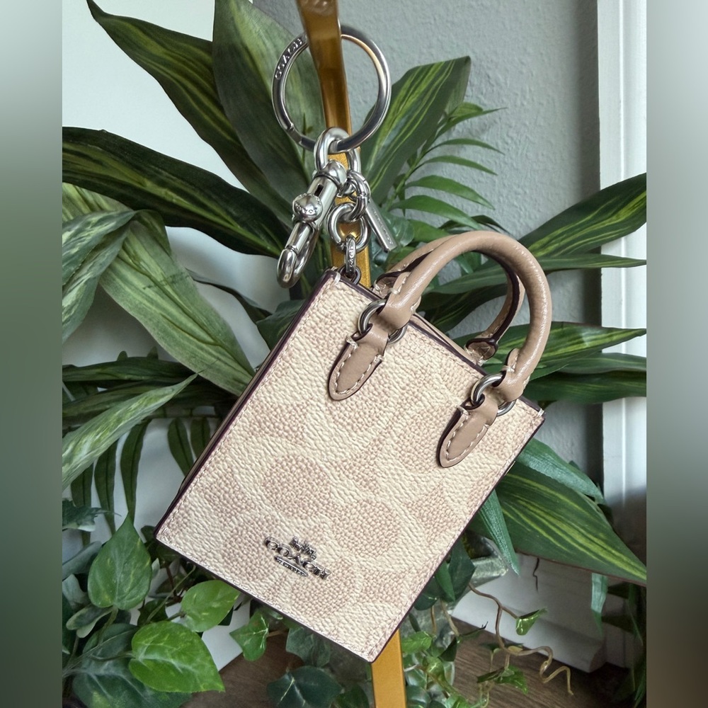 Coach North/South Mini Tote Bag Charm in Signature Canvas Tan & Beige F2448 NWOT - Picture 6 of 12